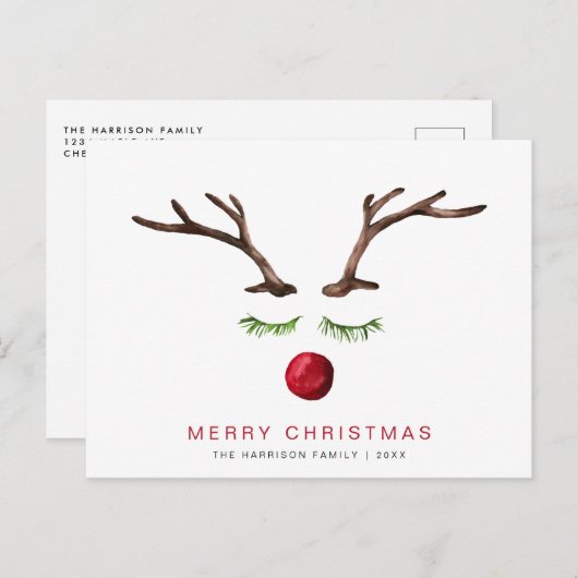 トナカイの水の色メリーミニマルスモダンクリスマス シーズンポストカード (正面/裏面)