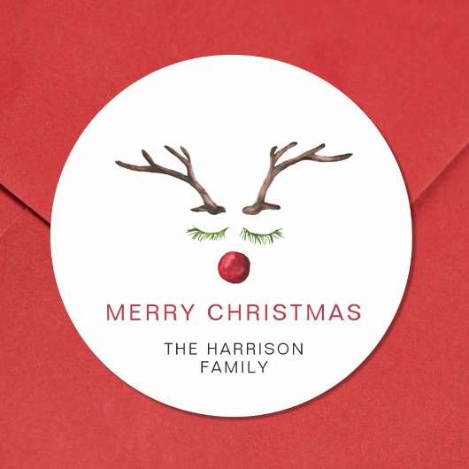トナカイの水色メリークリスマス ラウンドシール