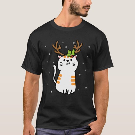 トナカイの猫のクリスマスブスクリスマスセーター Tシャツ (正面)