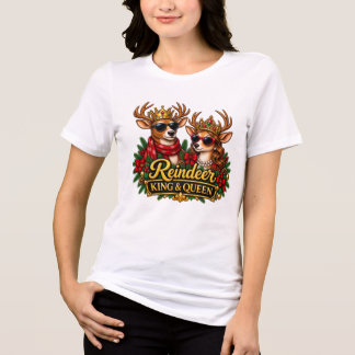 トナカイの王様と女王様 かわいいクリスマスのカップル ホリ トライブレンドTシャツ