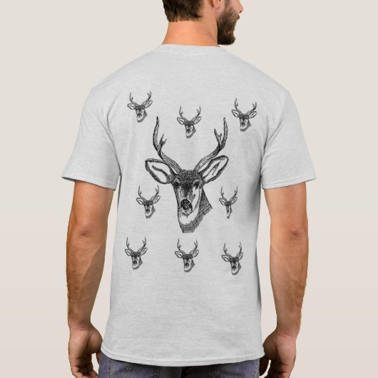 トナカイの白い黒いメンズTシャツの長袖 Tシャツ (裏面)