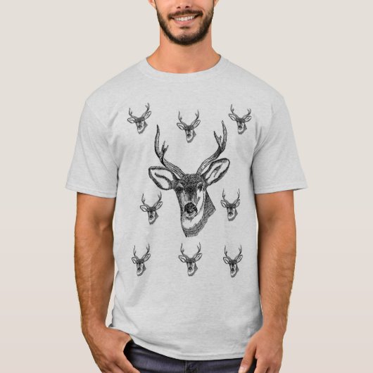 トナカイの白い黒いメンズTシャツの長袖 Tシャツ (正面)