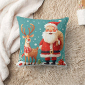 トナカイの祝クリスマス付きサンタ クッション (ブランケット)