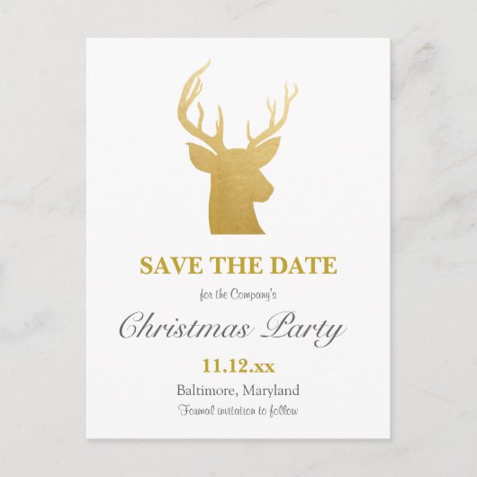 トナカイの箔（ホイル）飾り｜ホリデーパーティー 案内ポストカード (正面)