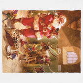 トナカイの納屋のサンタ フリースブランケット (正面(横))