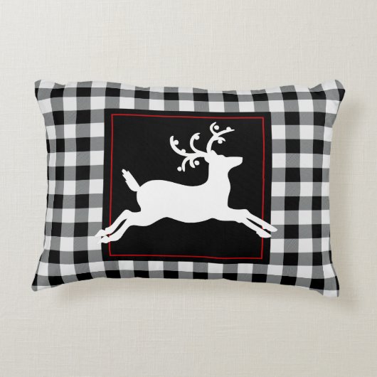 トナカイの素朴で白い黒いバッファローの格子縞 アクセントクッション (裏面)