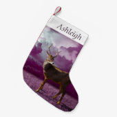 トナカイの紫色のファンタジー スモールクリスマスストッキング (正面 (吊り時))
