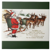 トナカイの緑のセラミックタイルが付いているサンタそしてそり タイル (正面)