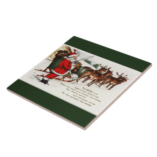 トナカイの緑のセラミックタイルが付いているサンタそしてそり タイル (側面)