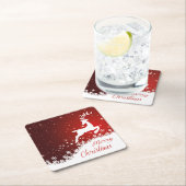 トナカイの舞い上がる、雪の結晶クリスマス スクエアペーパーコースター (インサイチュ)