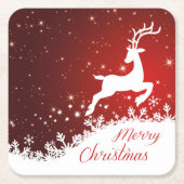 トナカイの舞い上がる、雪の結晶クリスマス スクエアペーパーコースター (正面)