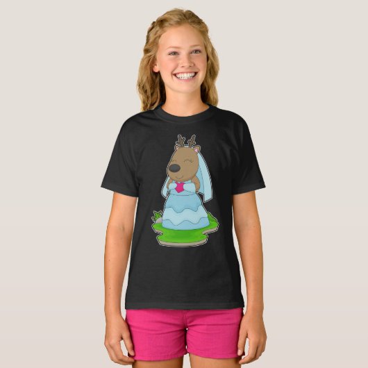 トナカイの花嫁のハートのウェディング Tシャツ (正面フル)