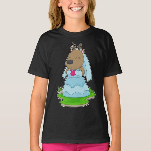 トナカイの花嫁　ハートのウェディング Tシャツ (正面)