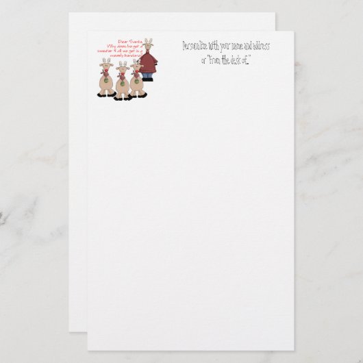 トナカイの親愛なサンタのワイシャツ 便箋 (正面/裏面)