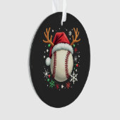 トナカイの角とクリスマスがついた野球ボール オーナメント (正面)