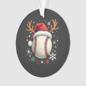 トナカイの角とクリスマスがついた野球ボール オーナメント (正面)
