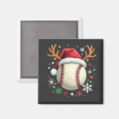 トナカイの角とクリスマスがついた野球ボール マグネット (正面/裏面)
