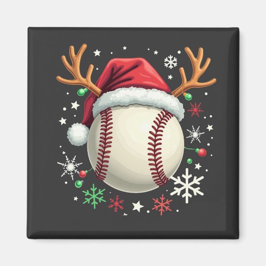 トナカイの角とクリスマスがついた野球ボール マグネット (正面)