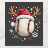 トナカイの角とクリスマスがついた野球ボール  ワインラベル (シングルラベル)