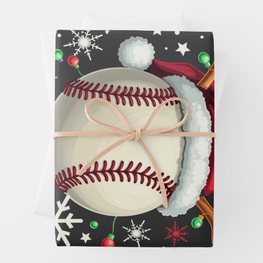 トナカイの角とクリスマスの野球ボール ラッピングペーパーシート (インサイチュ)