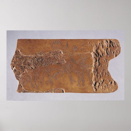 トナカイの角に鹿を彫り、飛び跳ねる ポスター (正面)