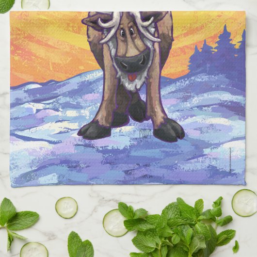 トナカイの贈り物&アクセサリー キッチンタオル (折り畳み)