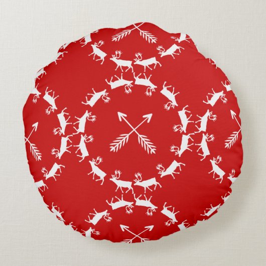 トナカイの赤と灰色の十字矢印 ラウンドクッション (裏面)