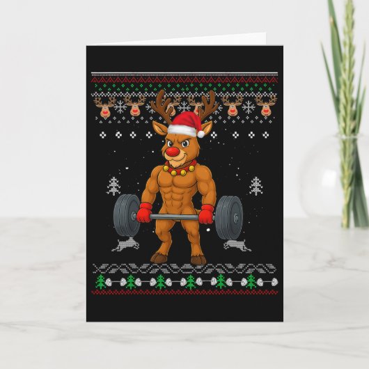 トナカイの赤鼻ジムトレーナー クリスマスのせいで汚いTシャツ カード (正面)