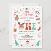 トナカイの赤 なんて楽しいクリスマス 1歳の誕生日 招待状 (正面)