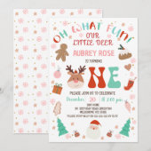 トナカイの赤 なんて楽しいクリスマス 1歳の誕生日 招待状 (正面/裏面)