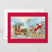 トナカイの郵便はがきが付いているそりのサンタ シーズンポストカード (正面/裏面)