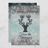 トナカイの雪の結晶クリスマスパーソナライズされた シーズンカード (正面/裏面)