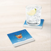 トナカイの雪パーソナライズされた青 スクエアペーパーコースター (インサイチュ)