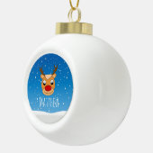 トナカイの雪パーソナライズされた青 セラミックボールオーナメント (右)