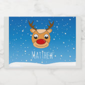 トナカイの雪パーソナライズされた青 フードラベル (シングルラベル)