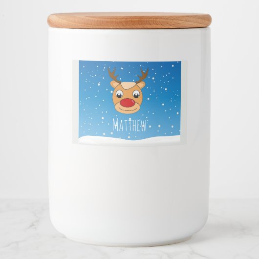 トナカイの雪パーソナライズされた青 フードラベル (正面)