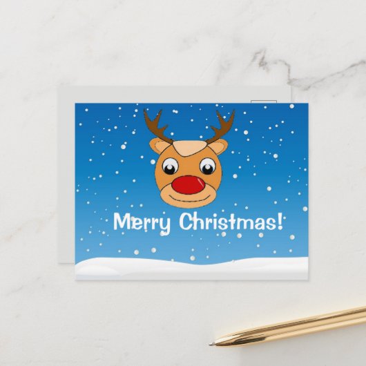 トナカイの雪パーソナライズされた青 ポストカード (正面/裏面インサイチュ)