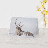 トナカイの雪写真 カード (黄色い花)