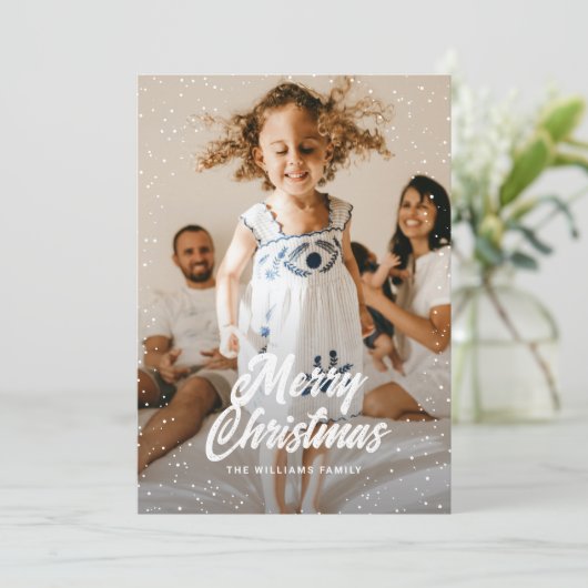 トナカイの雪地球写真クリスマス シーズンカード (スタンド正面)