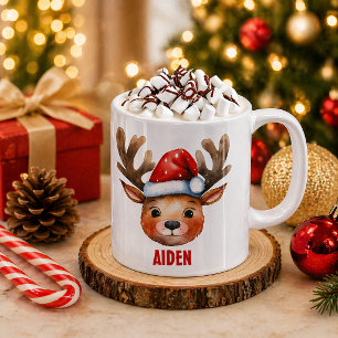 トナカイの顔の名入れキッズマグカップ コーヒーマグカップ