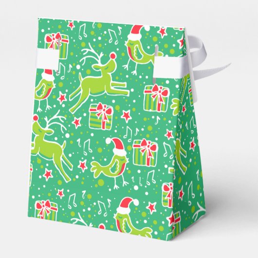 トナカイの鳥の緑の赤いクリスマスパターンのギフトボックス フェイバーボックス (裏面サイド)