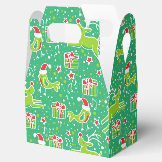 トナカイの鳥の緑の赤いクリスマスパターンのギフトボックス フェイバーボックス (オープン)