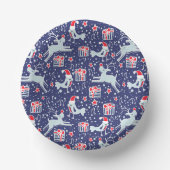 トナカイの鳥模様の濃い青の赤 ペーパーボウル (正面)