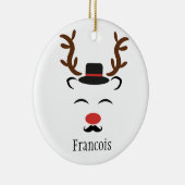 トナカイの黒い帽子の口ひげパーソナライズされたの休日 セラミックオーナメント (右)