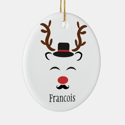 トナカイの黒い帽子の口ひげパーソナライズされたの休日 セラミックオーナメント (右)