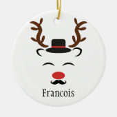 トナカイの黒い帽子の口ひげパーソナライズされたの休日 セラミックオーナメント (正面)