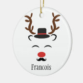 トナカイの黒い帽子の口ひげパーソナライズされたの休日 セラミックオーナメント (左)