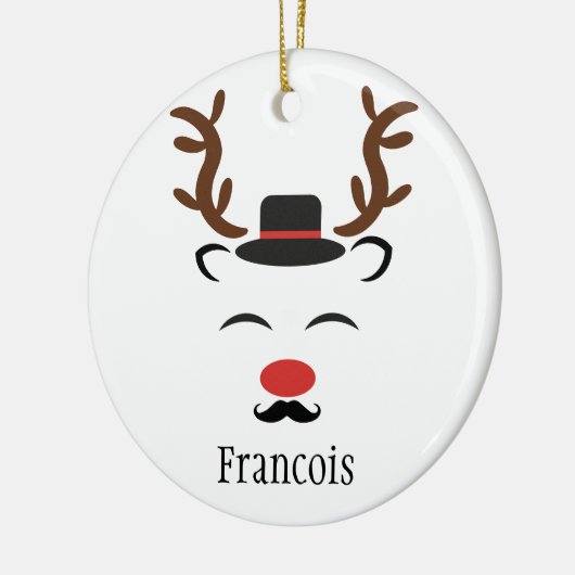 トナカイの黒い帽子の口ひげパーソナライズされたの休日 セラミックオーナメント (左)