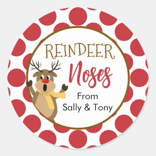 トナカイの鼻トリートバッグステッカー – かわいいクリスマス ラウンドシール (正面)
