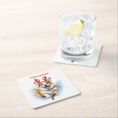 トナカイの〔雄ジカの〕枝角が舞うクリスマスコルギ スクエアペーパーコースター (インサイチュ)